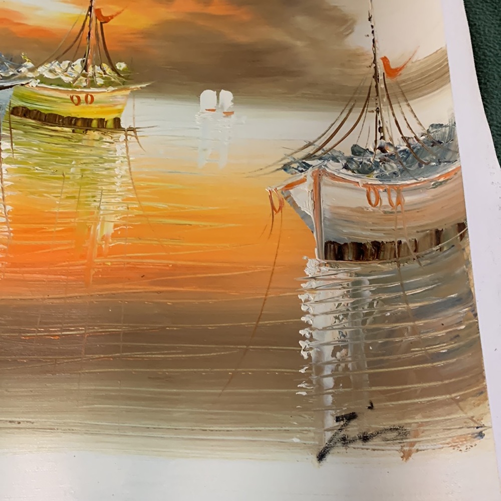 Gorgeous sunset ocean original oil painting. 24.25 x 21. Canvas 27 x 23.5 - Picture 4 of 5
